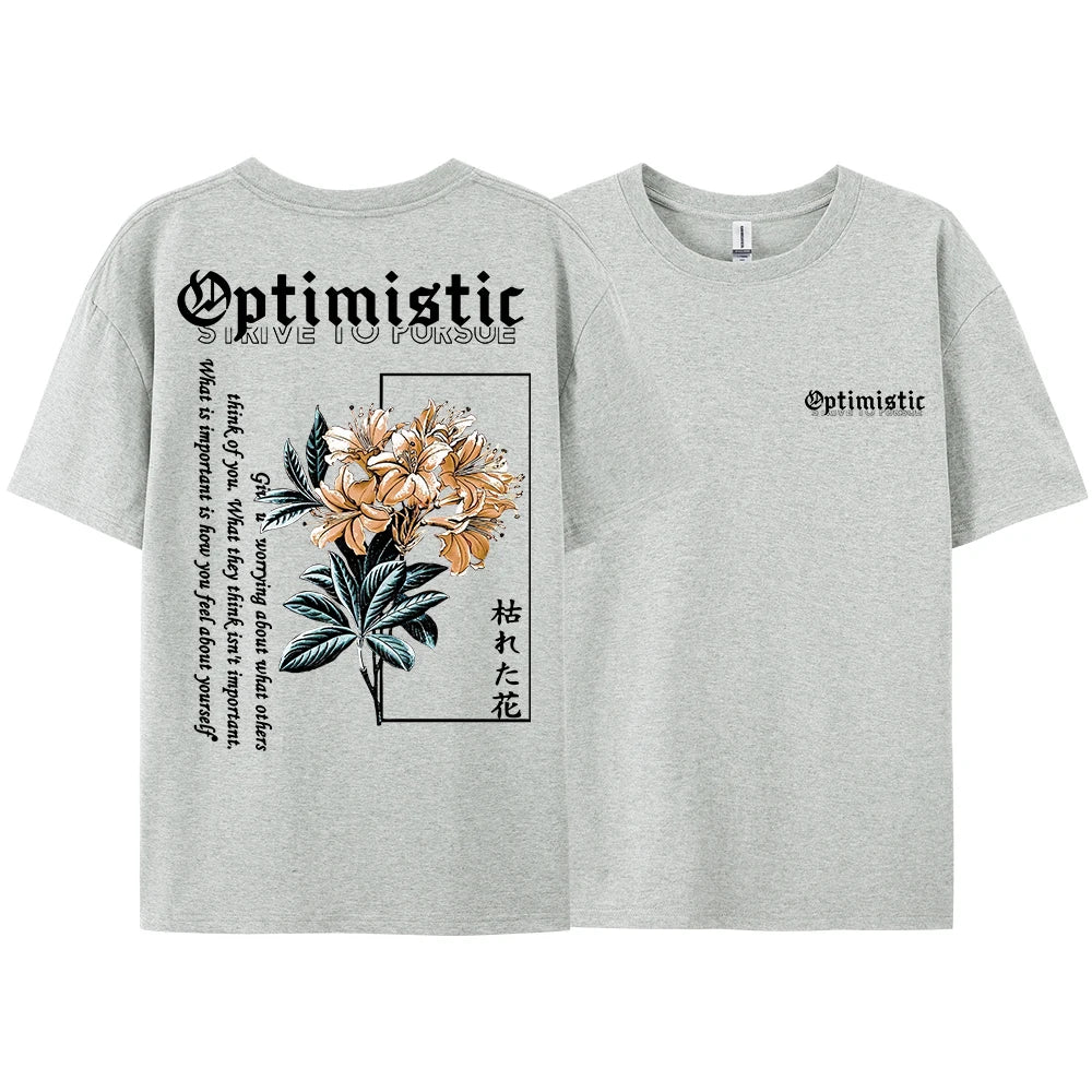 Optimistic Strive to Porsue Harajuku Flower Printing Male Tshirt Oversized Loose T Shirts Cotton T Shirts Breathable T-Shirts