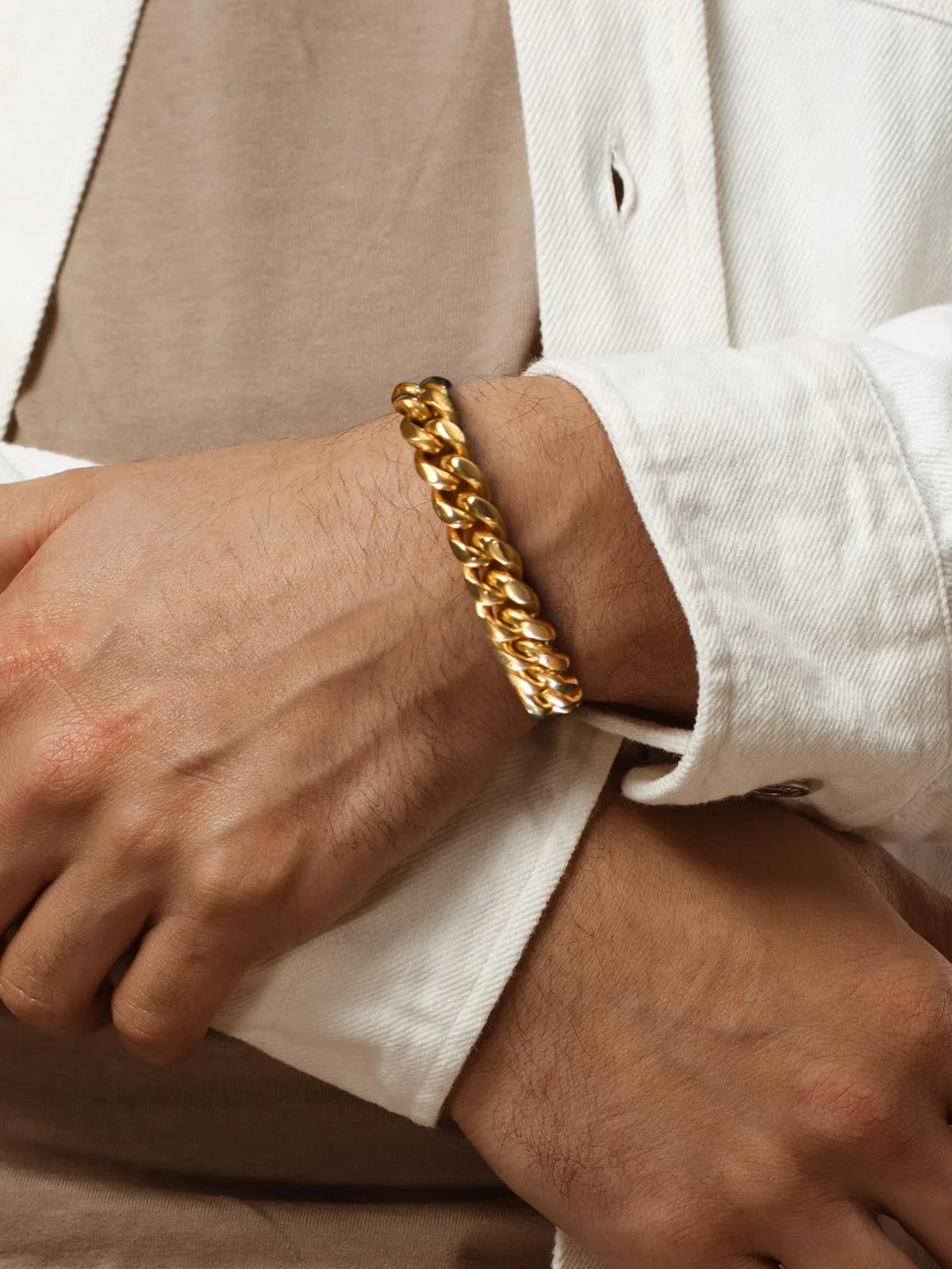 Gold Plated Bracelet for Men Chunky Cuban Bracelet 10MM 7.5 Inch Chain Bracelet Stainless Steel Gift for Him