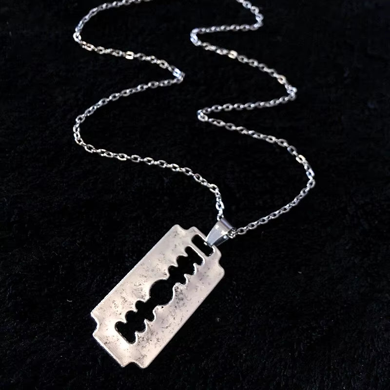 Razor Blade Pendant Necklace for Women Men Vintage Punk Goth Gothic Steampunk Accessories Grunge Rock Jewelry Y2K Aesthetic
