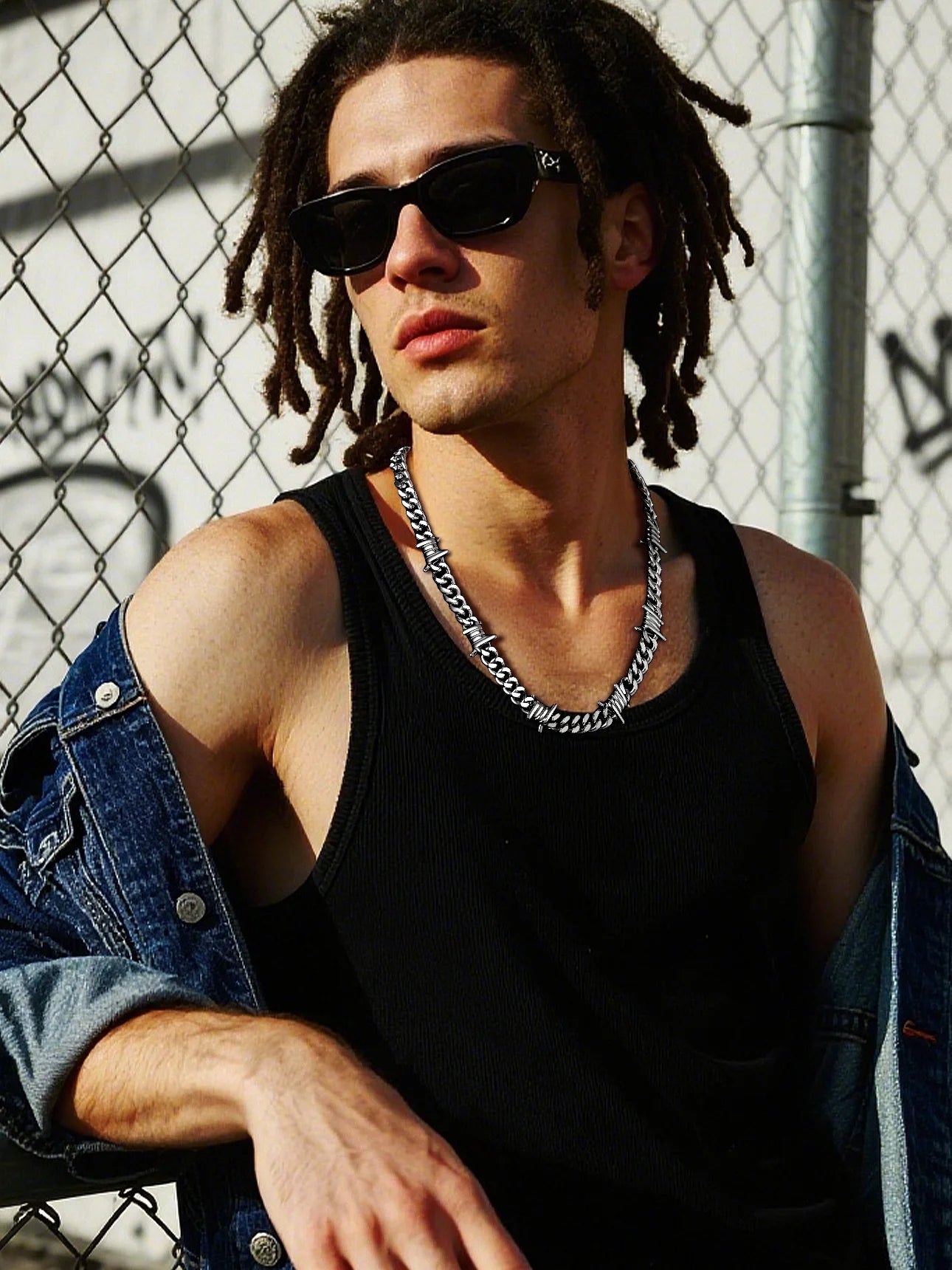 Thorns Cuban Chain for Men 9MM Thick Barbed Wire Choker Necklace Birthday Christmas Birthday Gifts for Dad Son Husband, 20 Inch