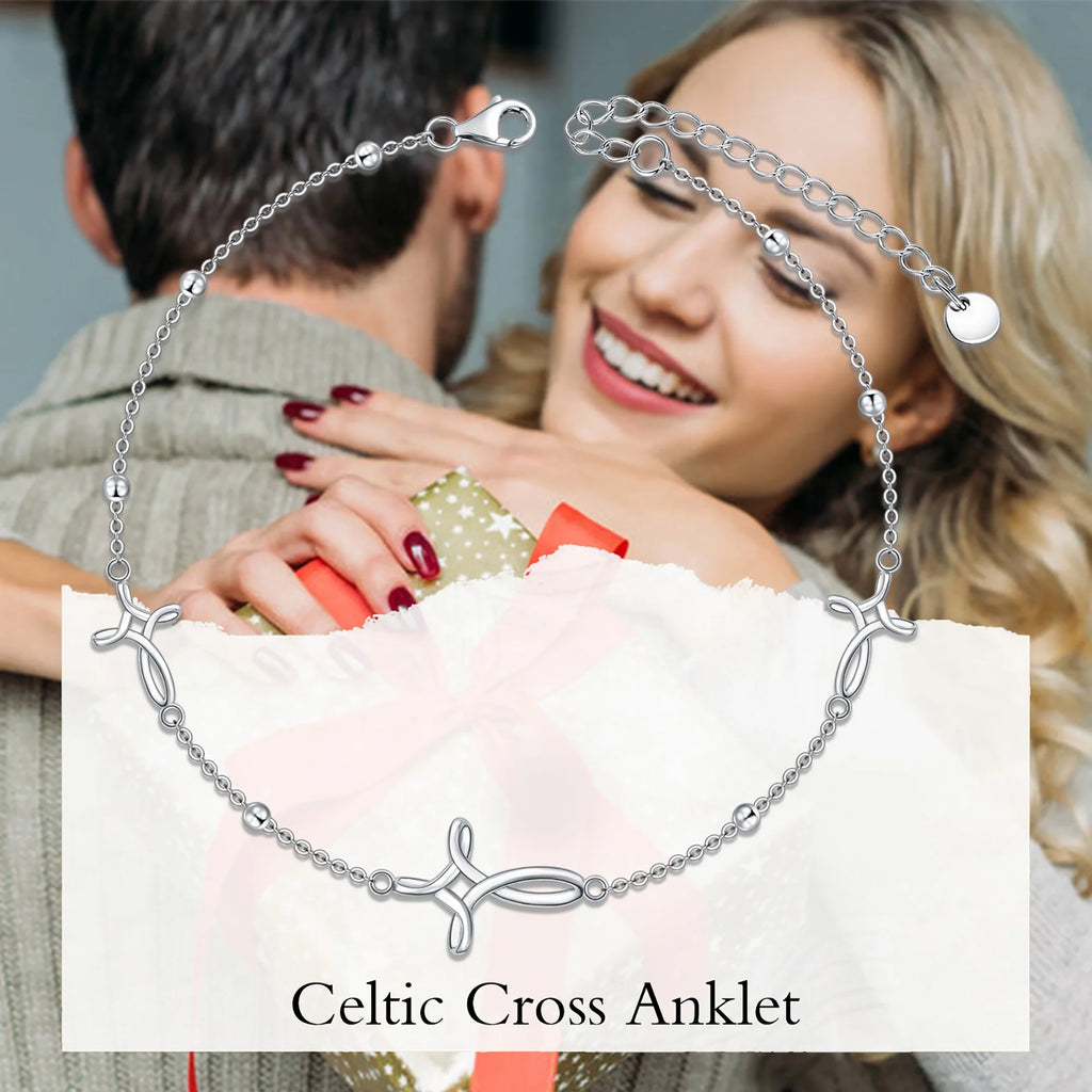 S925 Sterling Silver Cross Celtic Knot Ankle Bracelets Birthday Anniversary Mothers Day Christmas Gifts for Women