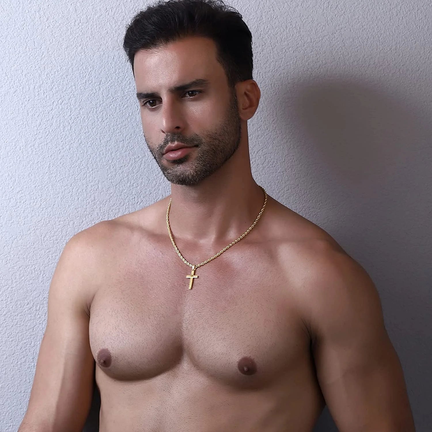 Layered Gold Cross Necklaces for Men Boys Stainless Steel Figaro Twist Rope Pendant Chain Necklaces Set Graduation Christian Religious Birthday Jewelry Gifts Ideas Dad Son Teen Teenage Kids