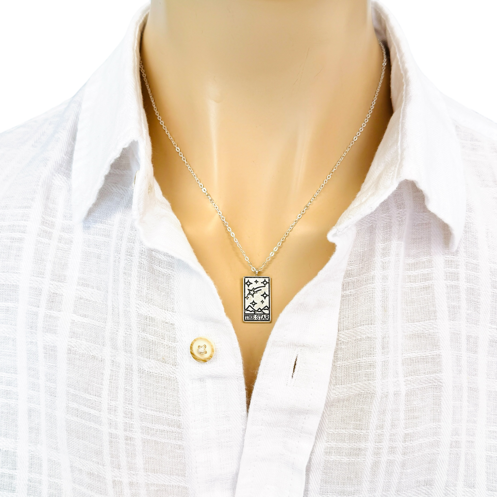 Tarot card necklace, sun, moon, star, fortune, silver magic jewelry