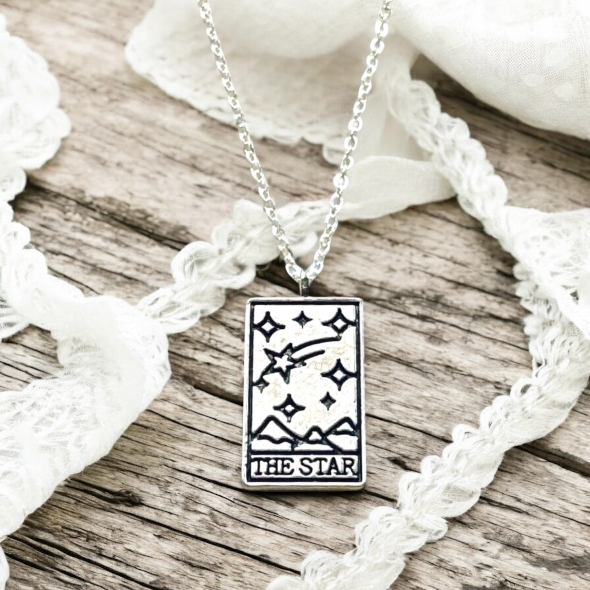 Tarot card necklace, sun, moon, star, fortune, silver magic jewelry
