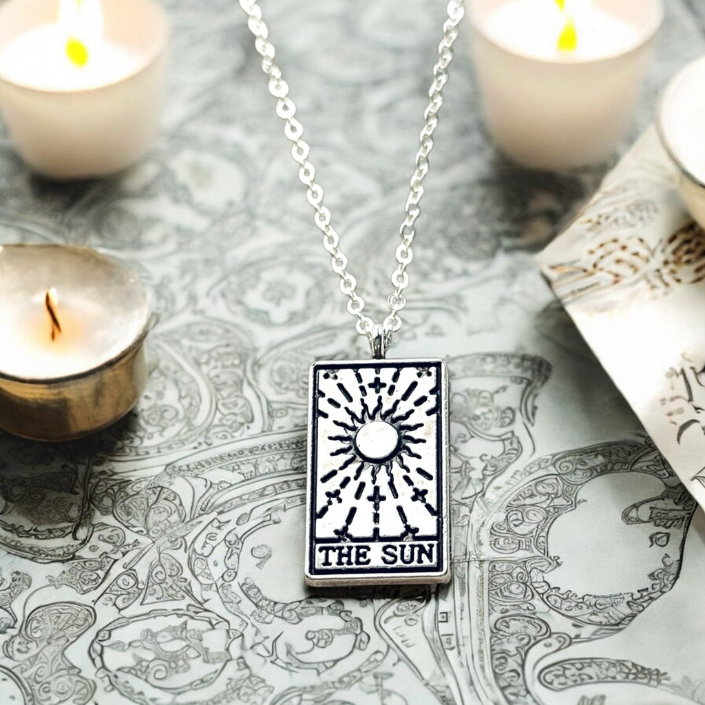 Tarot card necklace, sun, moon, star, fortune, silver magic jewelry