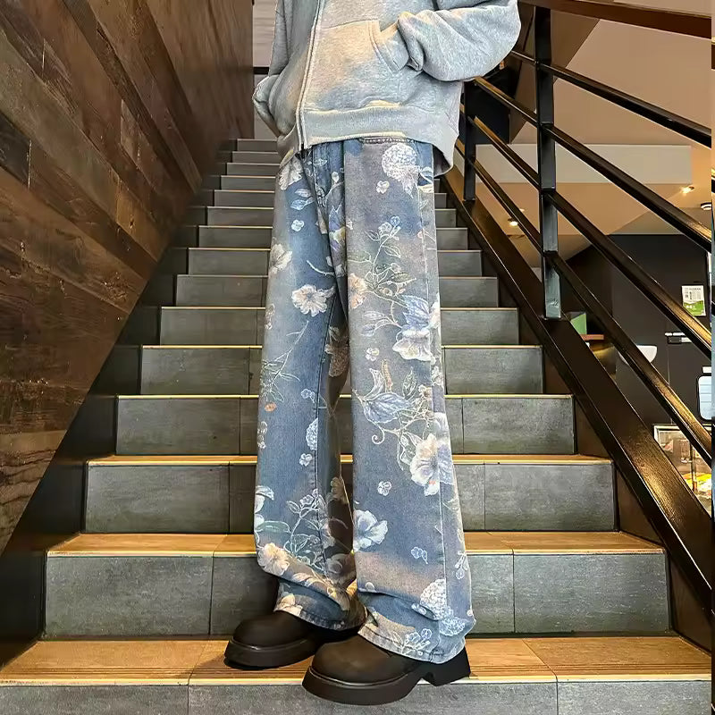 Floral Print Baggy Jeans