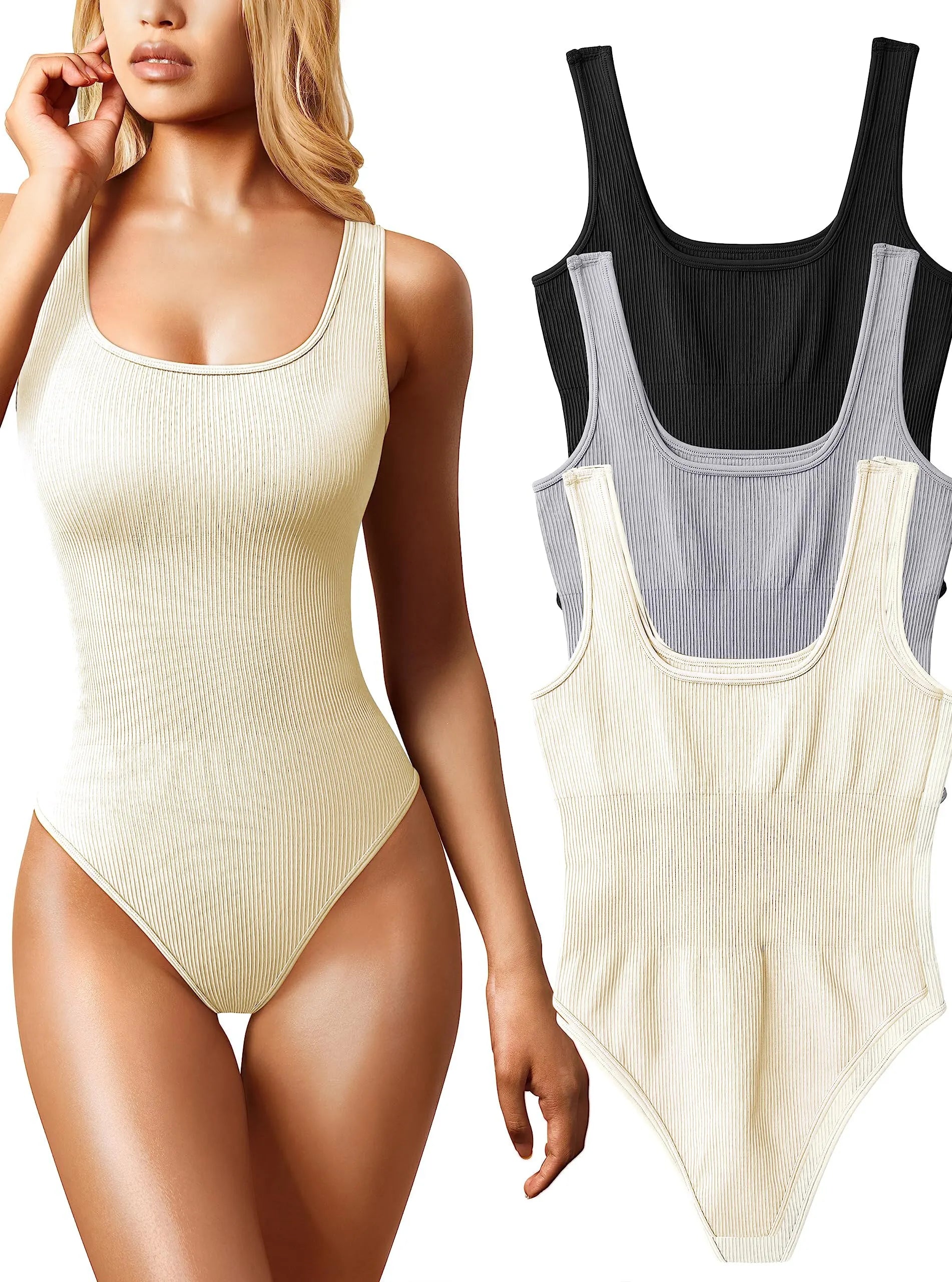 CZGUKE Women Bodysuits Sexy Ribbed Sleeveless Square Neck Sleeveless One Piece Tank Tops Bodysuits