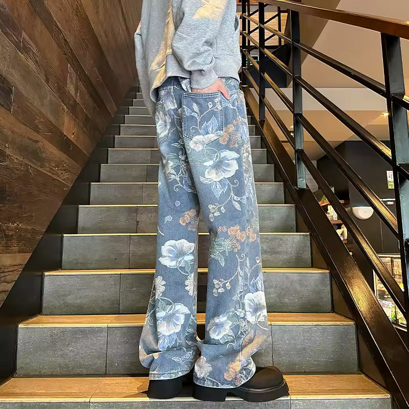 Floral Print Baggy Jeans