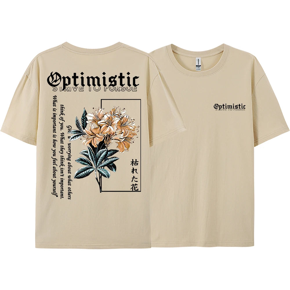 Optimistic Strive to Porsue Harajuku Flower Printing Male Tshirt Oversized Loose T Shirts Cotton T Shirts Breathable T-Shirts