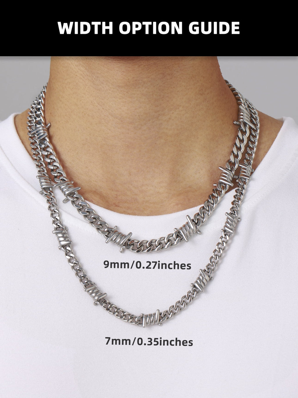 Thorns Cuban Chain for Men 9MM Thick Barbed Wire Choker Necklace Birthday Christmas Birthday Gifts for Dad Son Husband, 20 Inch