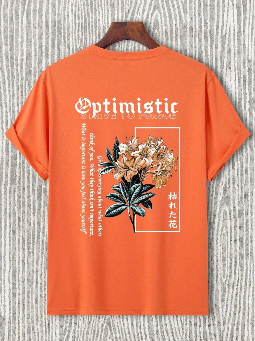 Optimistic Strive to Porsue Harajuku Flower Printing Male Tshirt Oversized Loose T Shirts Cotton T Shirts Breathable T-Shirts