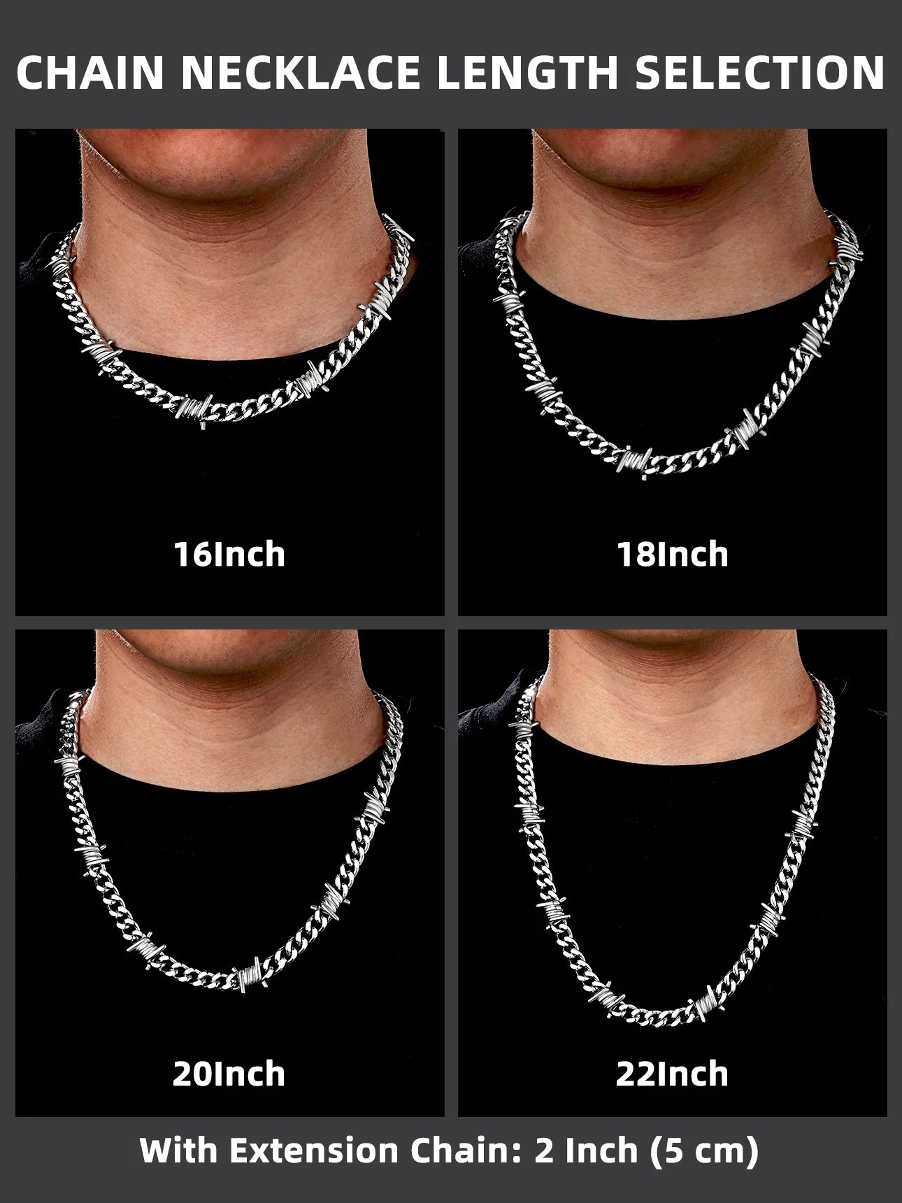 Thorns Cuban Chain for Men 9MM Thick Barbed Wire Choker Necklace Birthday Christmas Birthday Gifts for Dad Son Husband, 20 Inch