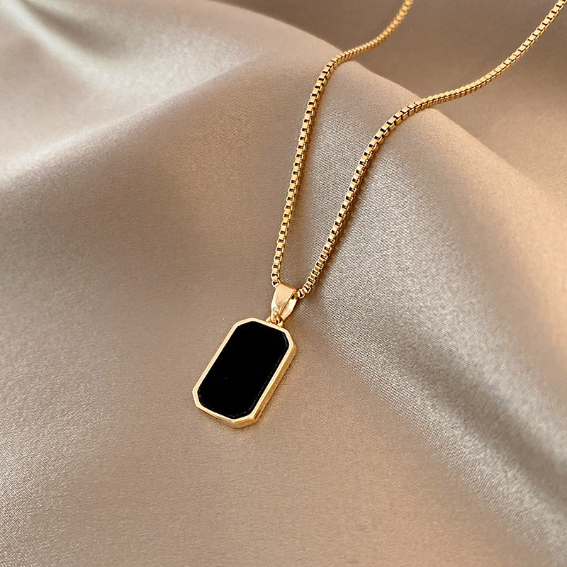 Rectangular Pendant Necklace Design 18K Gold Non-Fading Fashion Small Black for Men Titanium Steel Necklace for Women