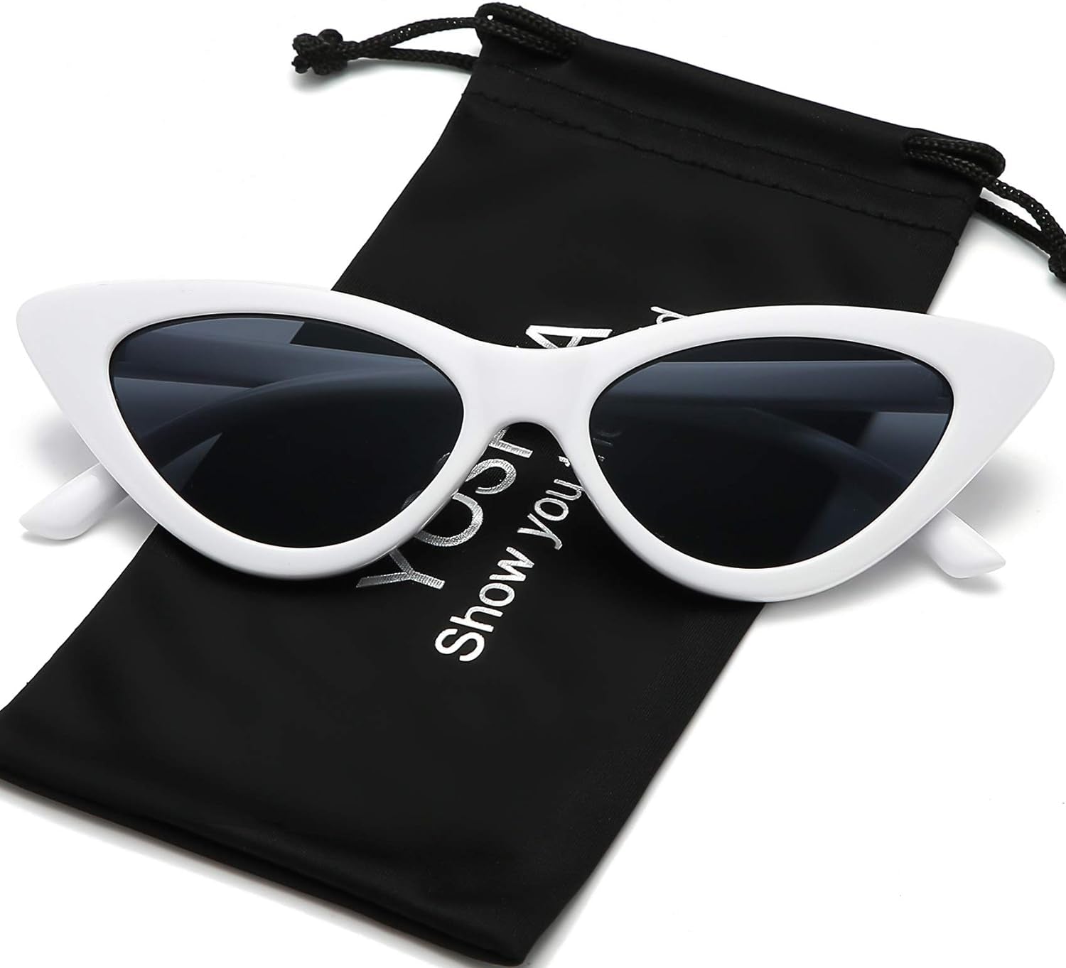 Retro Vintage Narrow Cat Eye Sunglasses for Women Clout Goggles Plastic Frame