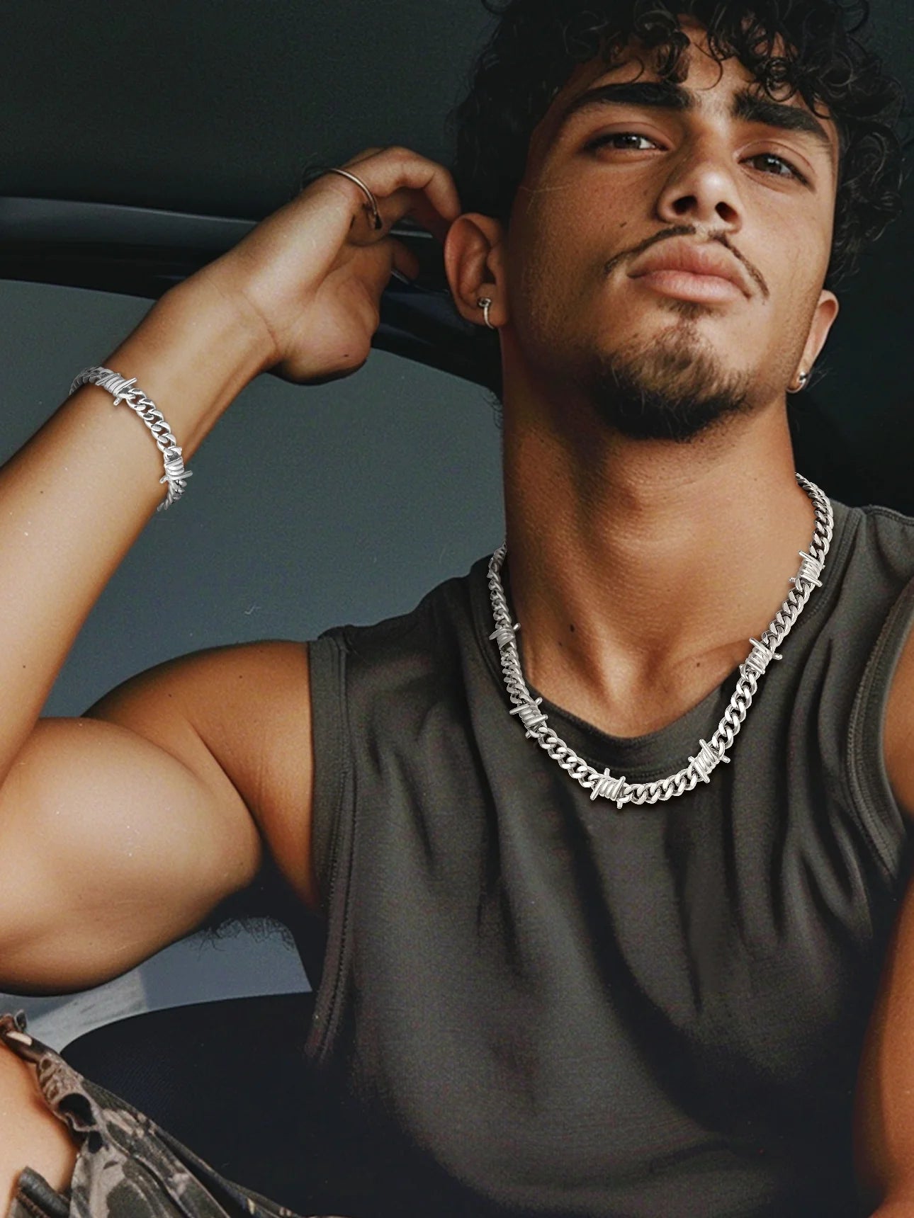 Thorns Cuban Chain for Men 9MM Thick Barbed Wire Choker Necklace Birthday Christmas Birthday Gifts for Dad Son Husband, 20 Inch